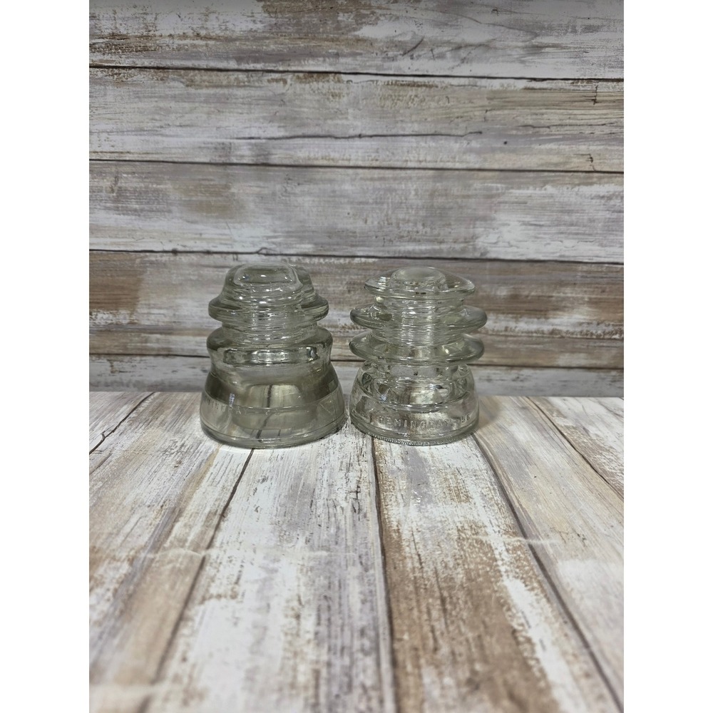 Hemingray Glass Insulators Set of 2 Clear Vintage Models 45 and 56 Made in USA